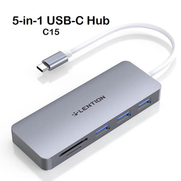 LENTION 5-in-1 USB C Hub with 3x USB 3.0 & SD/Micro SD Card Reader - Imported from UK